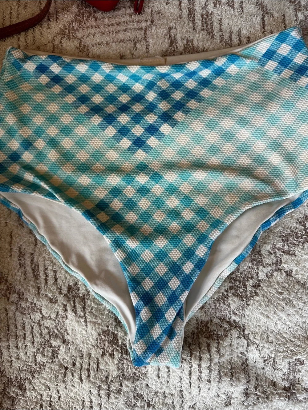 L*SPACE High Waist Bikini Bottom M Blue Aqua Geometric Textured Swim